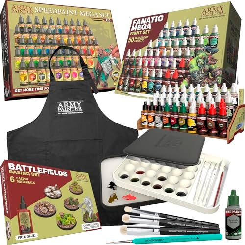 The Army Painter Ultimate Starter Bundle Incl Warpaints Fanatic Speedpaint 20 Mega Set Wet Palette XL Battlefield Basing Masterclass Drybrushes Black Apron 2 Brushes Brush on Primer - Image 1