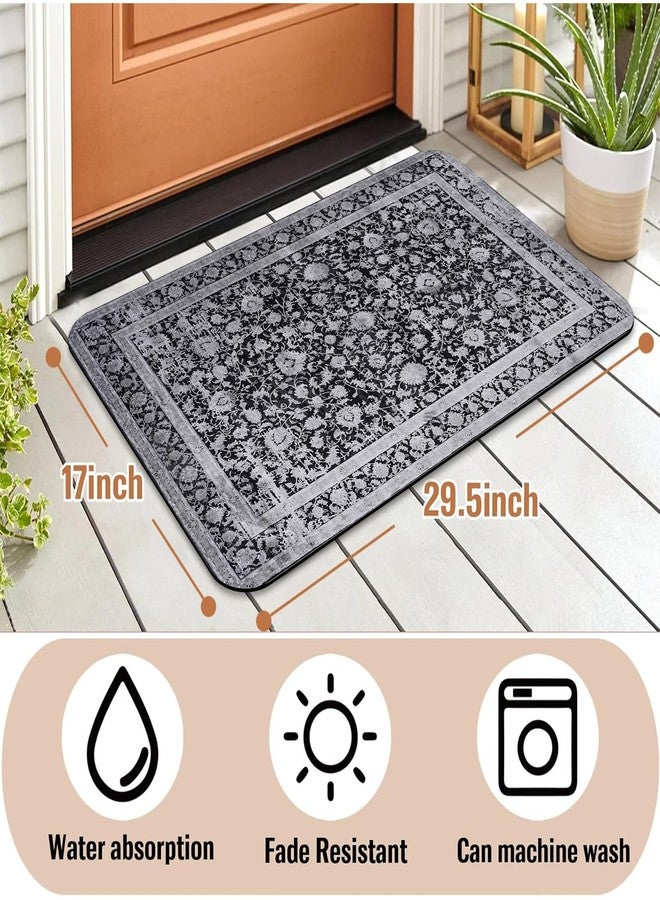 Identiy Front Door Mat Outside Entrance, Abstract Floral Boho Carpet Welcome Mat, Non-Slip Backing Low Profile Absorbent and Easy Clean Indoor Outdoor Doormat for Entryway Patio Porch 17"x29" - Image 2