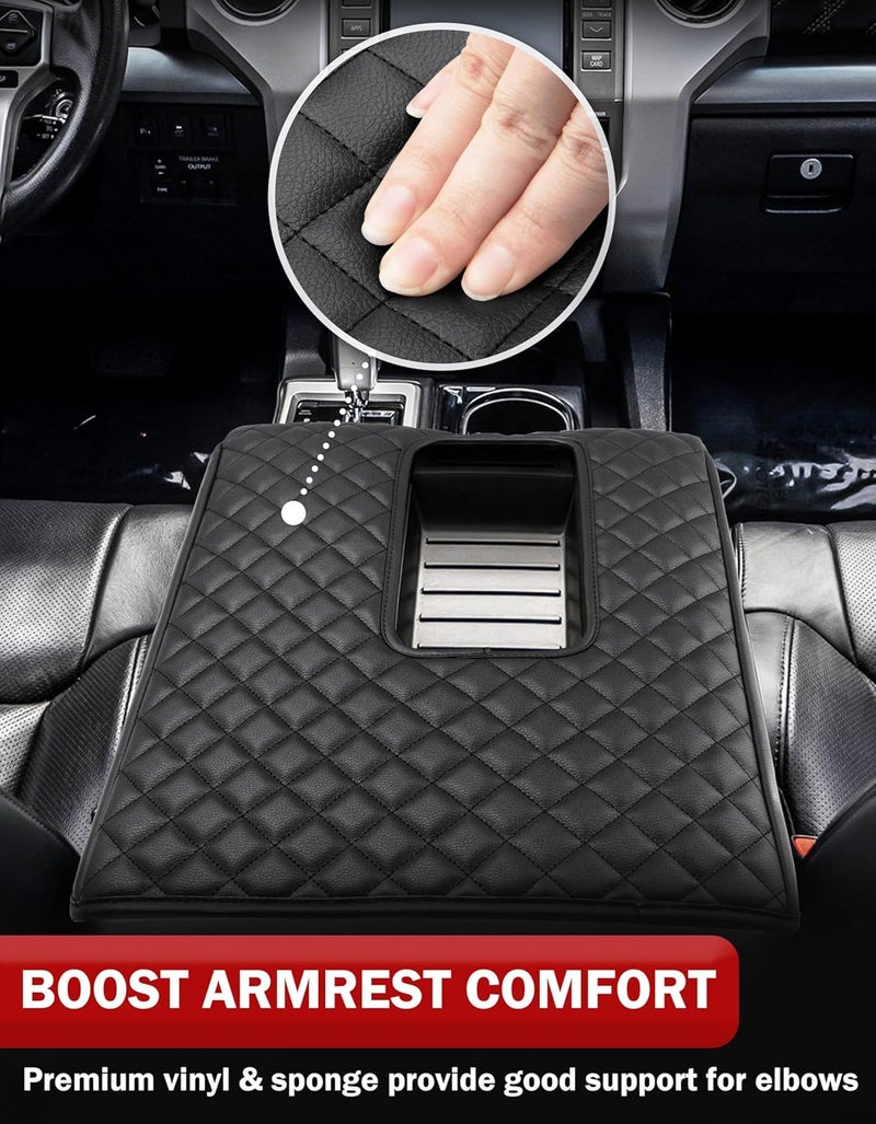 KBH Center Console Armrest Cover for Toyota Tundra 2014-2021 - Black Vinyl Leather Trim - Image 3