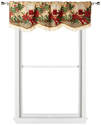 Violet Linen Decorative Christmas Poinsettia Candles Design Tapestry 60 X 15 Window Valance