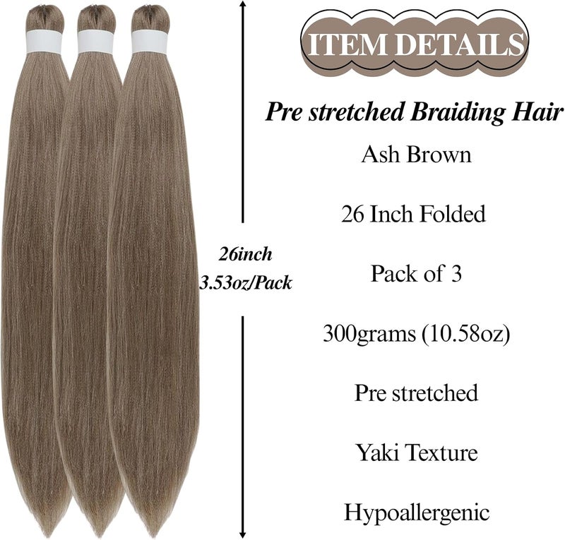 Leticia Brown Ash Braiding Hair Pre Stretched Kanekalon Braiding Hair For Braids Ash Brown - Image 3