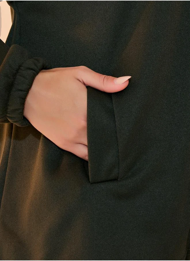 Styli Solid Front Zipper Drawstring Hem Jacket
