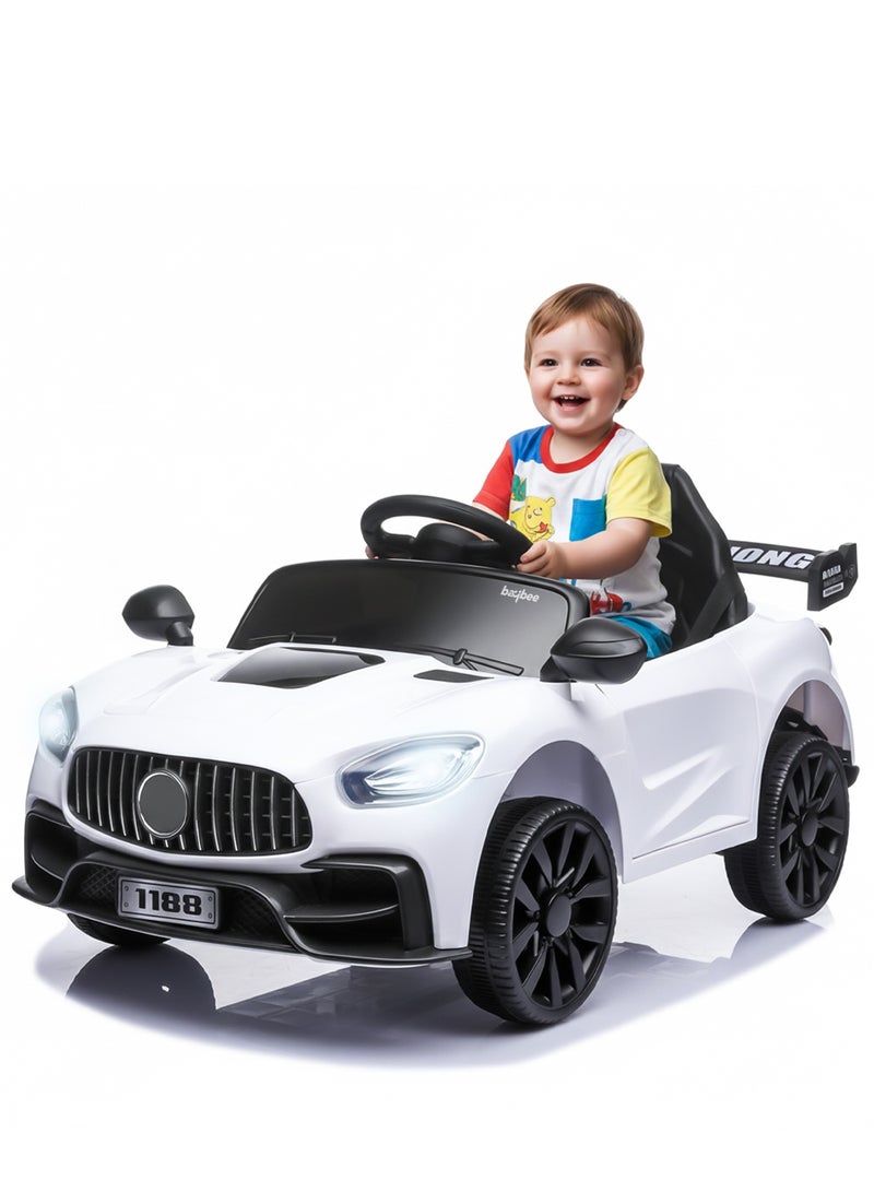 BAYBEE Benzy Battery operated Car for Kids, Kids Ride on Car with Led Light, Music & Remote Control｜Battery Baby Car Ride on Toy｜Childrens Car for Toddlers ｜Electric Car for Kids 2 to 5 Years Boys Girls White - Image 1