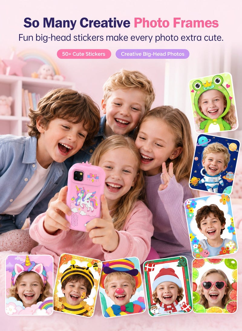 EVEREEN Kids Smart Phone for Girls Gifts, Toddler Birthday Gift for Age 3 4 5 6 Year Old, Kids Cell Phone Toy with 3.5” Touchscreen, Dual Cameras, Learning, Play Games, Video Player with 32GB Card - Image 4