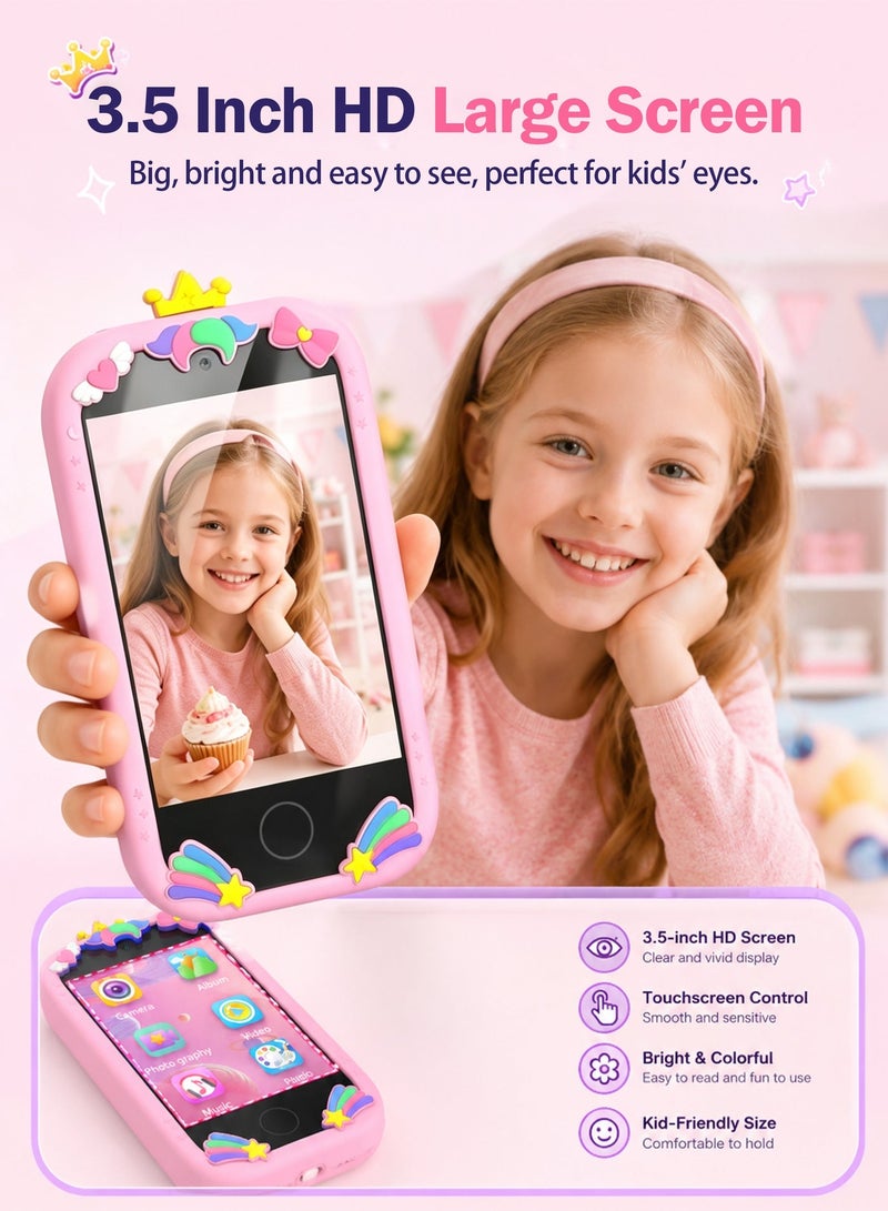EVEREEN Kids Smart Phone for Girls Gifts, Toddler Birthday Gift for Age 3 4 5 6 Year Old, Kids Cell Phone Toy with 3.5” Touchscreen, Dual Cameras, Learning, Play Games, Video Player with 32GB Card - Image 5