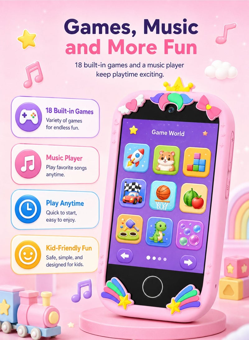 EVEREEN Kids Smart Phone for Girls Gifts, Toddler Birthday Gift for Age 3 4 5 6 Year Old, Kids Cell Phone Toy with 3.5” Touchscreen, Dual Cameras, Learning, Play Games, Video Player with 32GB Card - Image 3