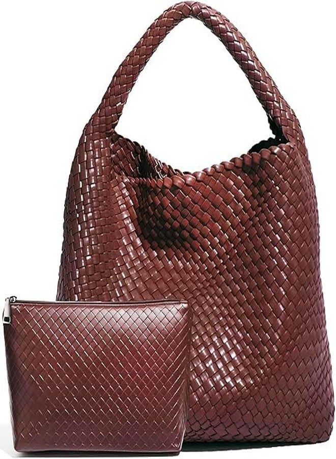 Geelyda 2025 Woven Tote Bag for Women, Extra Large Capacity Soft Leather Handbags with Clutch, Woven Purse for Women Top-handle Shoulder Bag Hobo Tote Bag (Coffee) - Image 2
