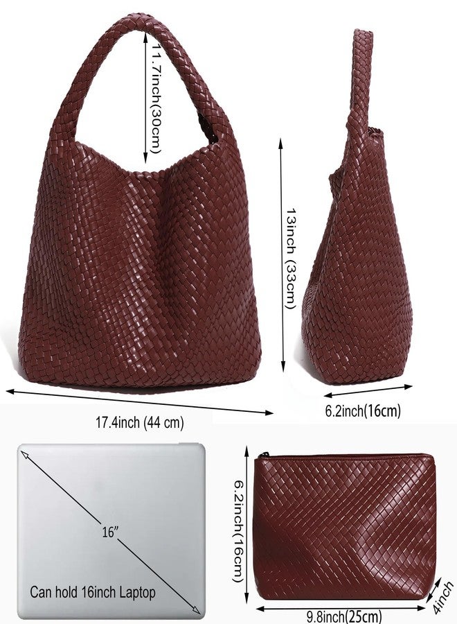 Geelyda 2025 Woven Tote Bag for Women, Extra Large Capacity Soft Leather Handbags with Clutch, Woven Purse for Women Top-handle Shoulder Bag Hobo Tote Bag (Coffee) - Image 5