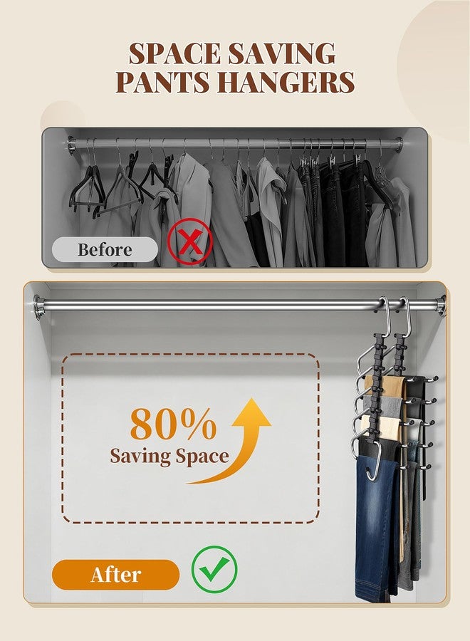 MERDTTES Pants Hangers Space Saving 2 Pack Metal Closet Organizer, Anti-Slip Design, Multi-Layer Space Saving Hangers, Closet Organizers and Storage for Jeans, Trousers, Skirts, Scarves, Slacks, Black - Image 2