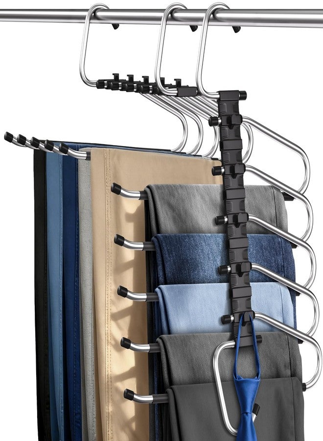 MERDTTES Pants Hangers Space Saving 2 Pack Metal Closet Organizer, Anti-Slip Design, Multi-Layer Space Saving Hangers, Closet Organizers and Storage for Jeans, Trousers, Skirts, Scarves, Slacks, Black - Image 1