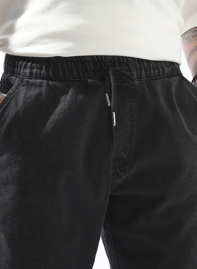 Hubberholme Men's Black 100% Cotton Solid Pattern Full Length Casual Straight Fit Jeans