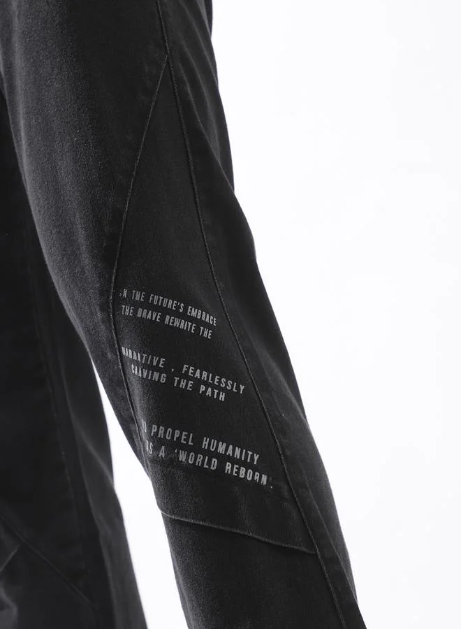 Hubberholme Men's Black 100% Cotton Solid Pattern Full Length Casual Straight Fit Jeans
