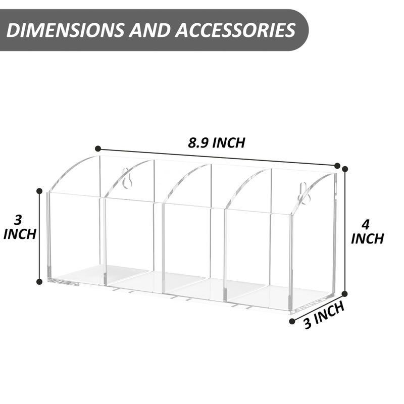Hexsonhoma Acrylic Pen Holder Organizer 4 Compartments, Clear Makeup Brush Holder, No Drill Wall Mounting Pencil Holder for Office Accessories - Image 2
