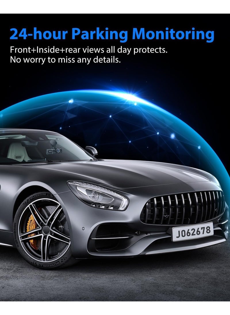 OCTOBER - Dash Cam, 3 Channel Dash Cam, 1080P Dash Cam Front and Inside, Triple Dash Cam, Dash Camera with 32GB Card, HDR, G-Sensor, 24Hr Parking, Front Rear Dash Cam Loop Recording - Image 1