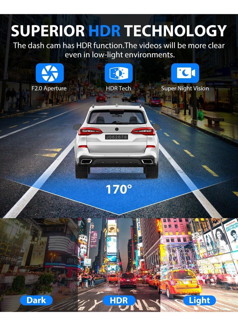 OCTOBER - Dash Cam, 3 Channel Dash Cam, 1080P Dash Cam Front and Inside, Triple Dash Cam, Dash Camera with 32GB Card, HDR, G-Sensor, 24Hr Parking, Front Rear Dash Cam Loop Recording - Image 1