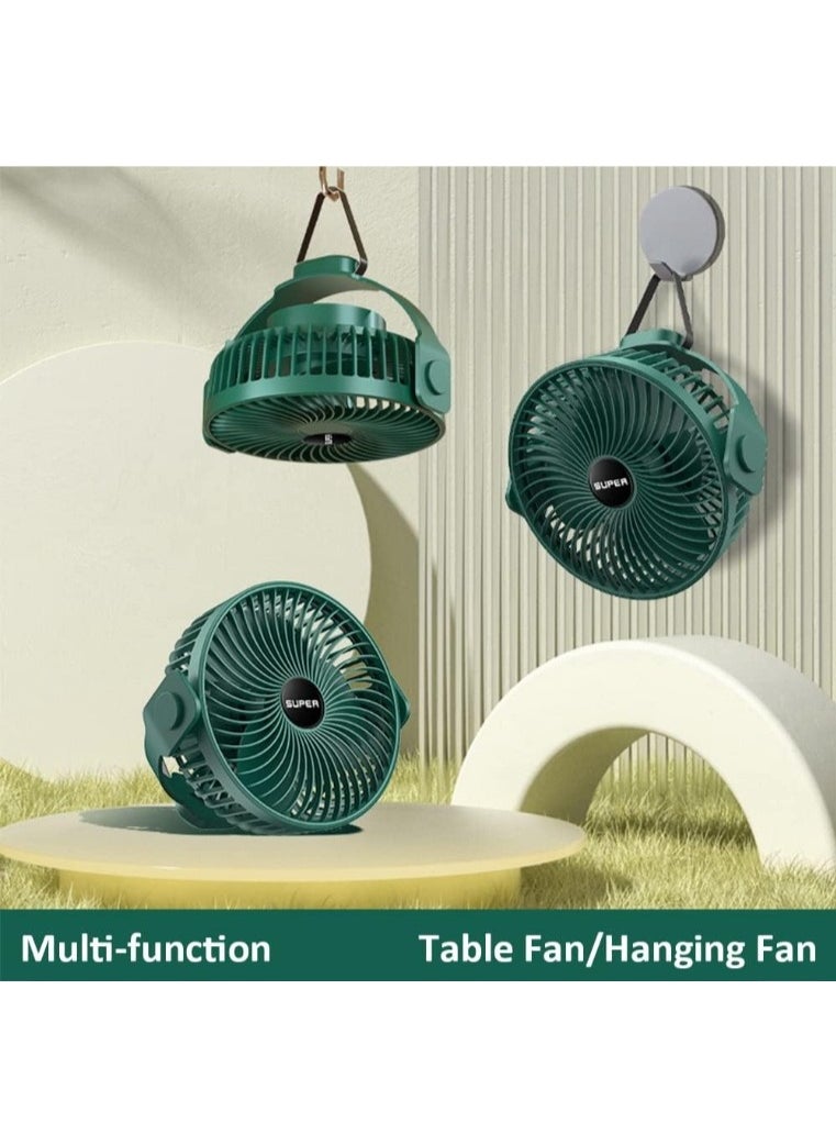 Generic Rechargeable Desk Fan, Hanging Fan 3 Speeds Portable Desk Fan with Timer, 1200mAh Rechargeable USB Charging Table Fan for Home Office Travel Camping RV Bedroom Outdoor (Green)  - Image 2
