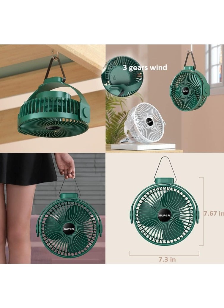 Generic Rechargeable Desk Fan, Hanging Fan 3 Speeds Portable Desk Fan with Timer, 1200mAh Rechargeable USB Charging Table Fan for Home Office Travel Camping RV Bedroom Outdoor (Green)  - Image 4