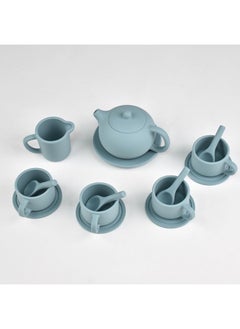 Children's Simulation Afternoon Tea Playhouse Toy Mini Teapot Teacup Silicone Toy Suit Kitchen Toy-Color:15-piece Set (grey Blue)