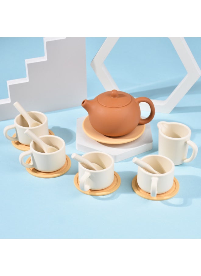 null - Children's Simulation Afternoon Tea Playhouse Toy Mini Teapot Teacup Silicone Toy Suit Kitchen Toy-Color:15-piece Set (grey Blue) - Image 1