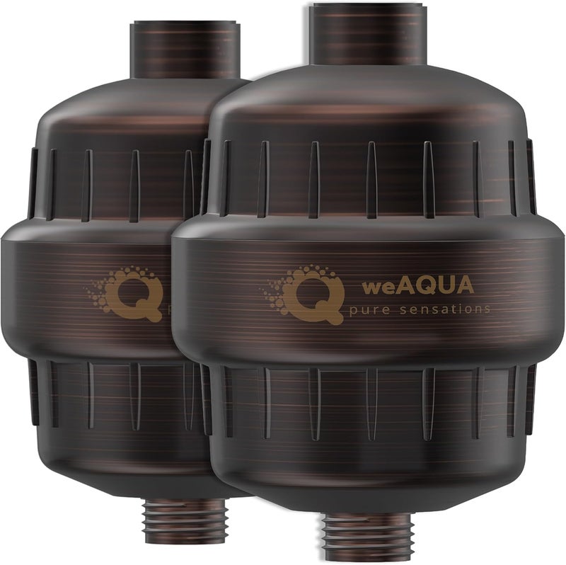 WEAQUA فلتر دش عالي التحمل من WeAQUA بريميوم، عبوة عائلية مزدوجة – نظام متقدم لإزالة 99% من الماء العسر والكلور والفلورايد والمعادن الثقيلة – فلتر رأس دش عالمي التوافق – لون برونزي مطفي بالزيت - Image 1