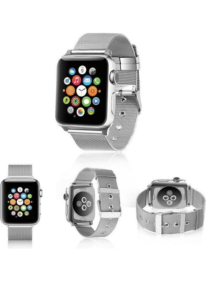 NIBEMINENT Milanese Watchband For Apple Watch Series 7 41mm/6 & SE 5 4 40mm/3 2 1 38mm Silver - Image 2