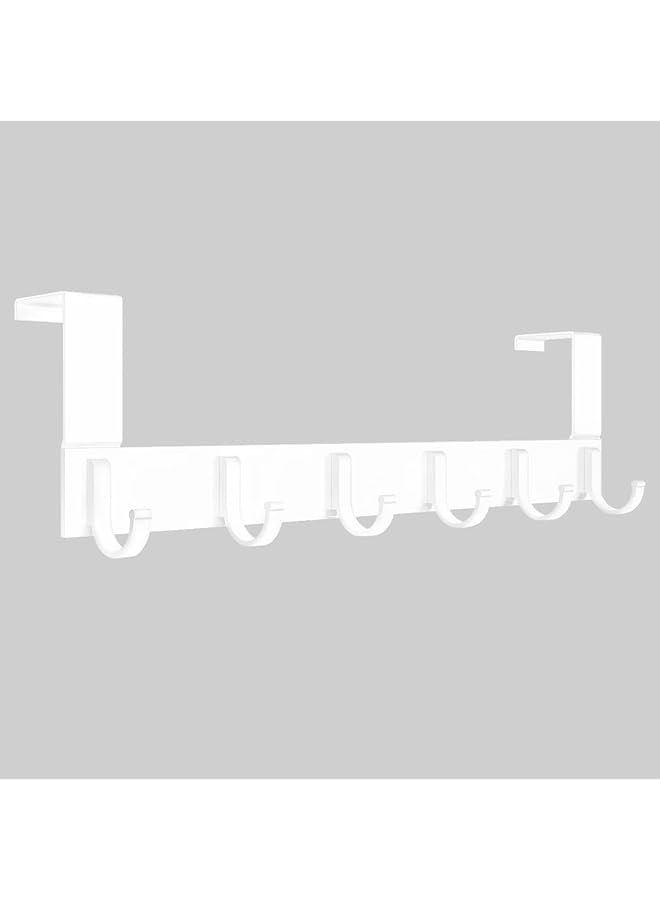 S-TOP Over the Door Hook Hanger Heavy Duty Coat Towel Bag Robe Storage - 6 Hooks Aluminum Brushed Finish (White) - Image 1