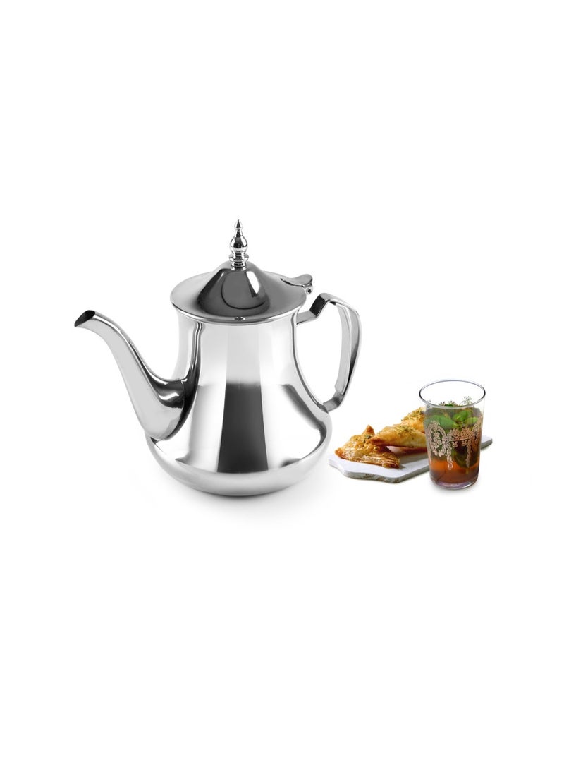 ibili إبريق شاي مهدية 1.40 لتر، إبريق شاي عربي من الفولاذ المقاوم للصدأ، تصميم مغربي تقليدي، متوافق مع مواقد الغاز الكهربائية، أدوات شاي متينة، أساسية لتحضير الشاي في المنزل - Image 1