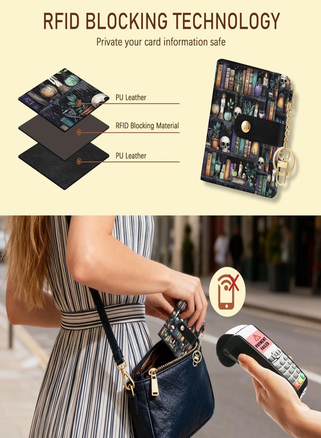 Jogjam Rfid Women Wallet, Small Slim Thin Credit Card Wallet, PU Leather Bifold Cash Zipper Coin Pocket ID Window, for Female Ladies Teen Girls Girly Gifts, Bookshelf and Skull - Image 3