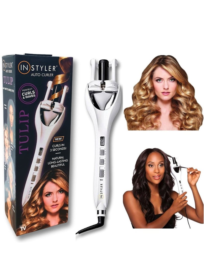Instyler Auto Curler Hair Tool Tulip, Hair Wave Revolving Ceramic Barrel Curling Styler Iron White - Image 1