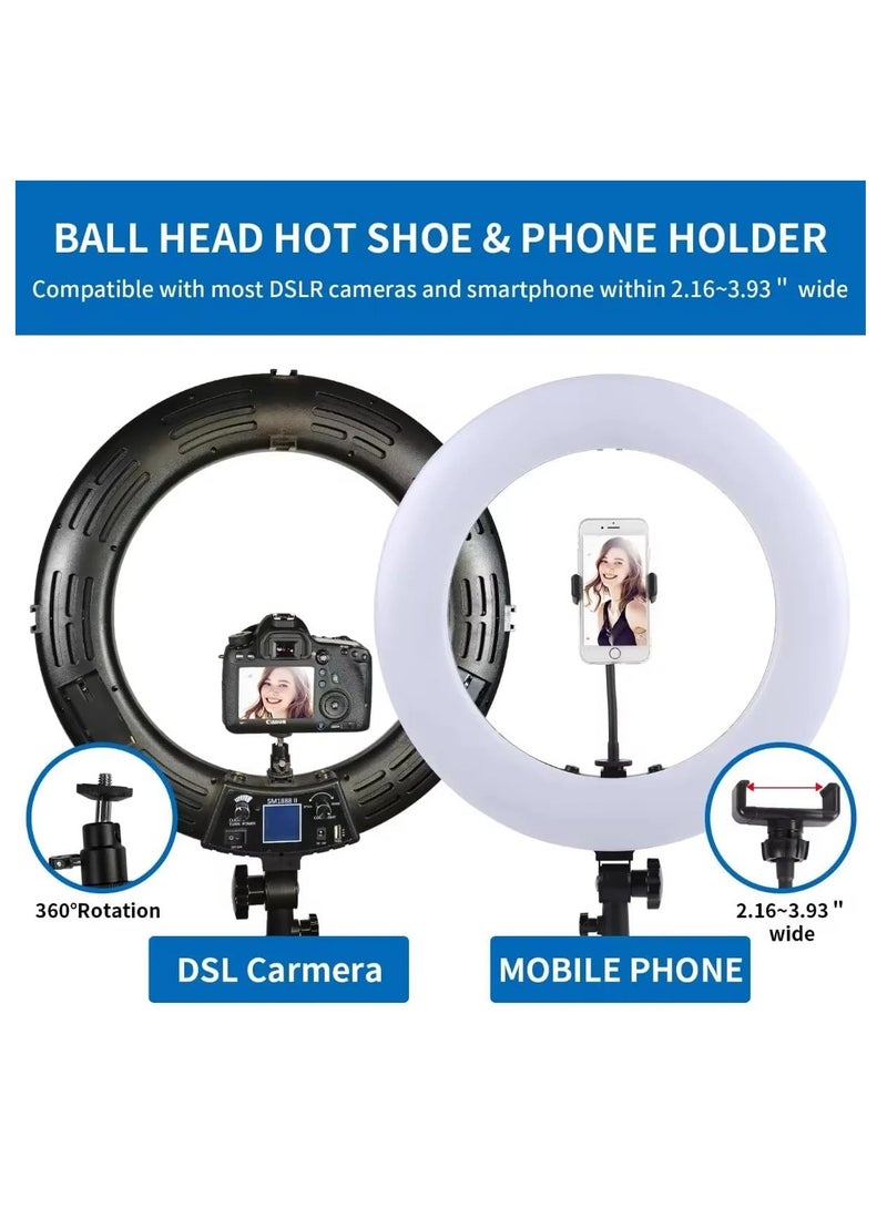 Xria SM1888 II Ring Light Size 18 inch 90W LED Ring light With Battery Slot Photographic Lighting Ring Light For Selfie Makeup live streaming (Black) - Image 2