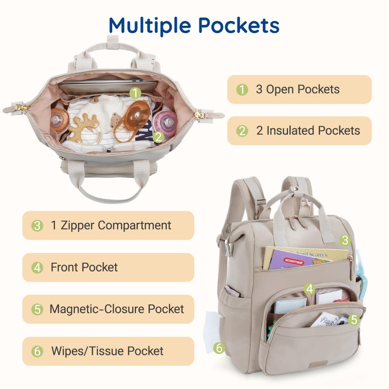 mommore Neoprene Diaper Bag Backpack Small Lightweight Baby Diaper Bags Water Resistant Diaper Backpack for Boys Girls Newborn with Changing Pad, Stroller Straps - Image 4