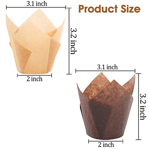 Supvox® 100Pcs Cupcake Liner, 5cm Diameter Tulip Cupcake Paper Cups, Food Grade Greaseproof Paper Baking Cups Muffin Liners Holders for Baking Weddings, Birthdays, Baby Showers, Brown & Beige - Image 2