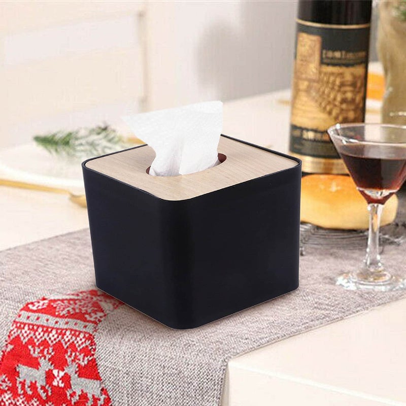 MDN Mist Square Wooden Top Facial Tissue Dispenser and Holder for Bathroom Vanity Countertops Bedroom Dressers Night Stands Desks Tables - Set of 2 (Black) - Image 5