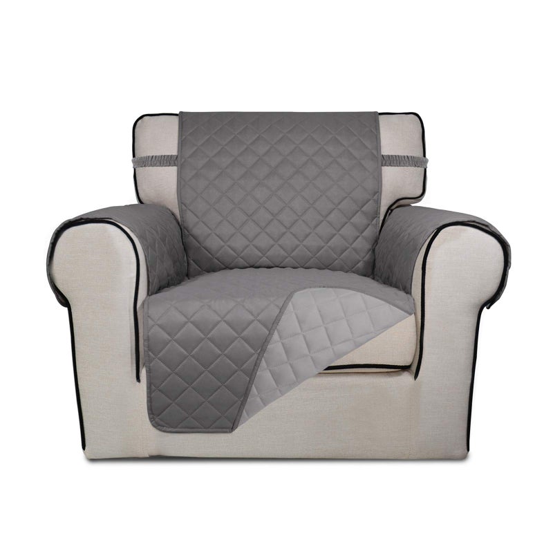 PureFit Reversible Quilted Sofa Cover Water Resistant Slipcover Furniture Protector Washable Couch Cover with Non Slip Foam and Elastic Straps for Kids Dogs Pets Chair GrayLight Gray Small