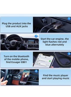 ESSAGER Aux Bluetooth Adapter for Car,Essager Noise Cancelling Bluetooth 5.0 Receiver,Lossless Music USB to 3.5mm Jack Audio Adapter with Built-in Microphone for Car Kits/Home Stereo/Handsfree Call Speaker  - Image 4