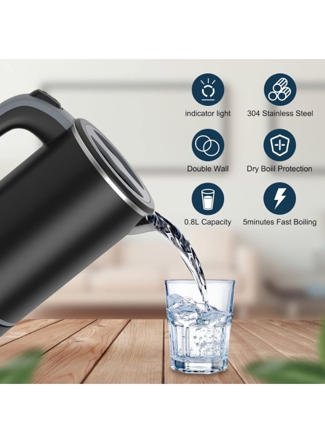 MAKINGTEC Small Electric Kettle, Travel Mini Hot Water Boiler Heater, 304 Stainless Steel 0.8L Portable Electric Kettles or Boiling Water, with Auto Shut-Off for Camping, Travel, Office and More - Image 3