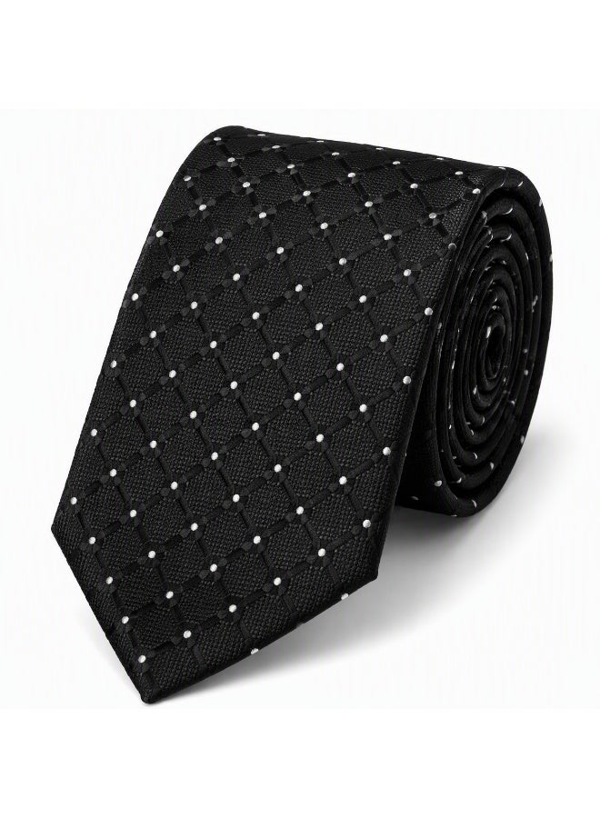 Men’s Black Textured Necktie with Matching Pocket Square – 2-Piece Formal Set - Image 1