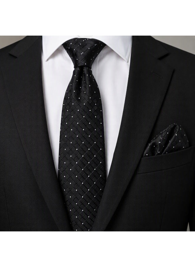 Men’s Black Textured Necktie with Matching Pocket Square – 2-Piece Formal Set - Image 4