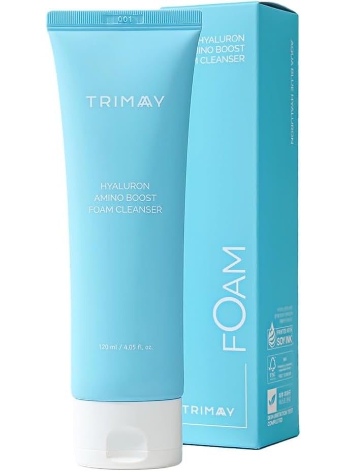 TRIMAY Hyaluron Amino Boost Foam Cleanser 120ml | Korean Hydrating Facial Cleanser with 9 Hyaluronic Acids, 17 Amino Acids & Ceramides | Deep Cleansing Face Wash for Dry & Sensitive Skin - Image 1