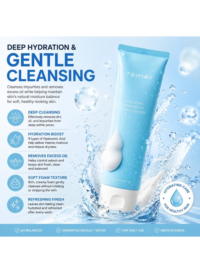 TRIMAY Hyaluron Amino Boost Foam Cleanser 120ml | Korean Hydrating Facial Cleanser with 9 Hyaluronic Acids, 17 Amino Acids & Ceramides | Deep Cleansing Face Wash for Dry & Sensitive Skin - Image 3
