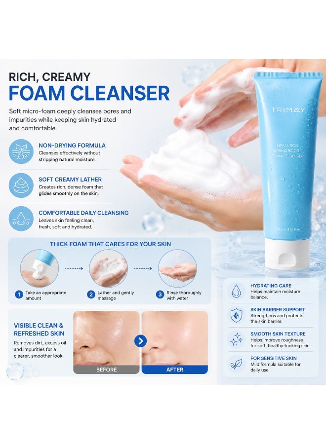 TRIMAY Hyaluron Amino Boost Foam Cleanser 120ml | Korean Hydrating Facial Cleanser with 9 Hyaluronic Acids, 17 Amino Acids & Ceramides | Deep Cleansing Face Wash for Dry & Sensitive Skin - Image 5