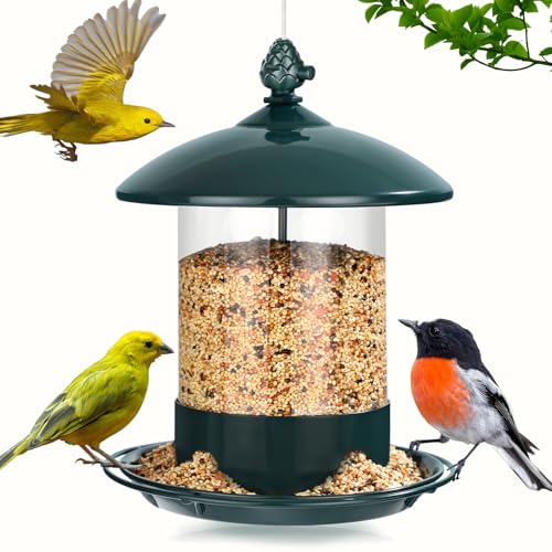 Gbekery Metal Bird Feeders for Outdoors Hanging Weather Resistant Wild Bird Feeder with 360 Degree Feeding Tray Green - Image 1