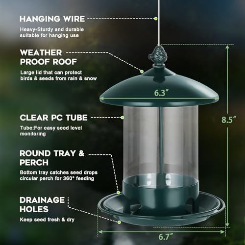 Gbekery Metal Bird Feeders for Outdoors Hanging Weather Resistant Wild Bird Feeder with 360 Degree Feeding Tray Green - Image 3