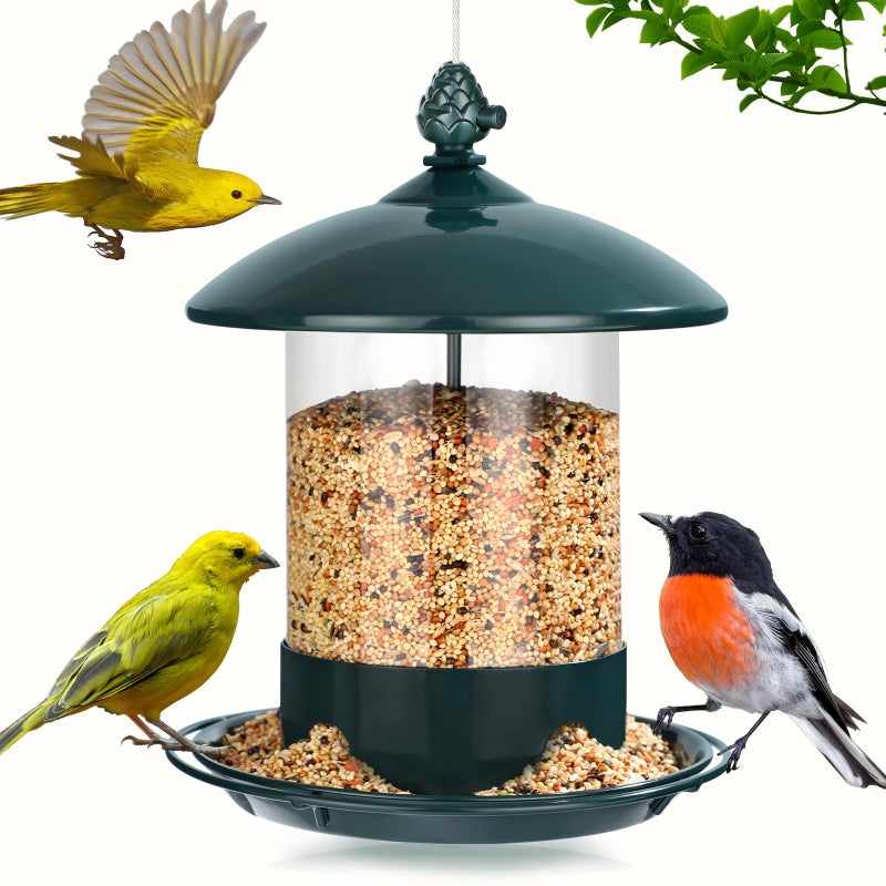 Gbekery Metal Bird Feeders for Outdoors Hanging Weather Resistant Wild Bird Feeder with 360 Degree Feeding Tray Green - Image 2