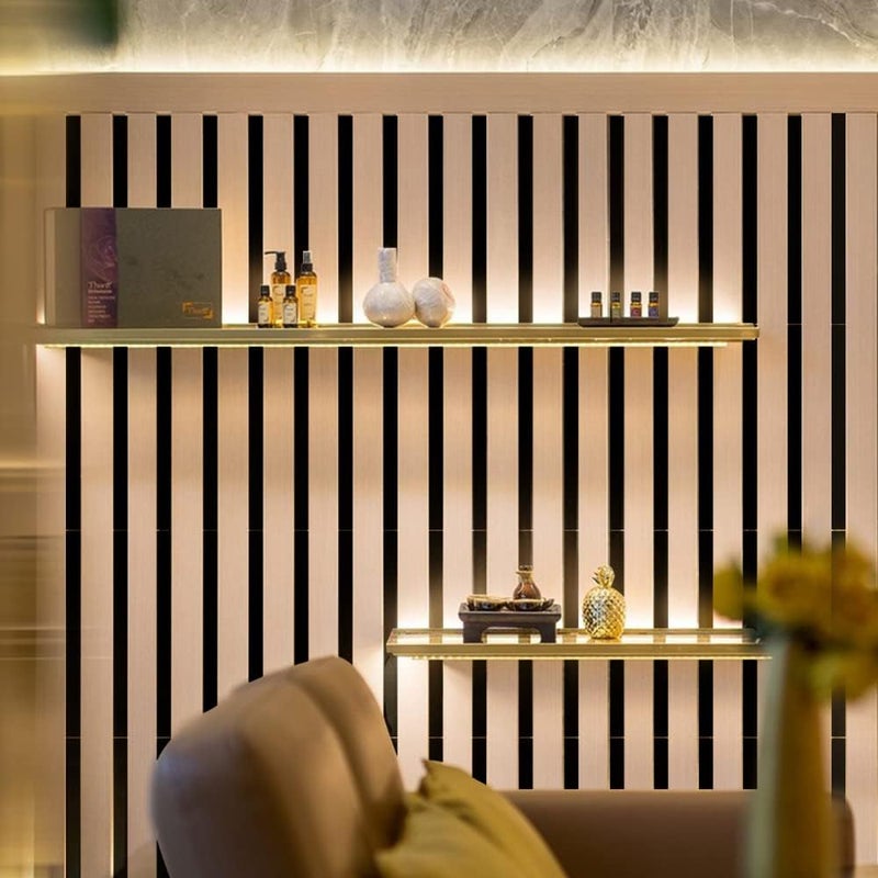 TPGP TUOYECHEN Self-Adhesive Mirror Tiles - 50 cm Flexible Acrylic Striped Wall Sticker (Black) - Image 2