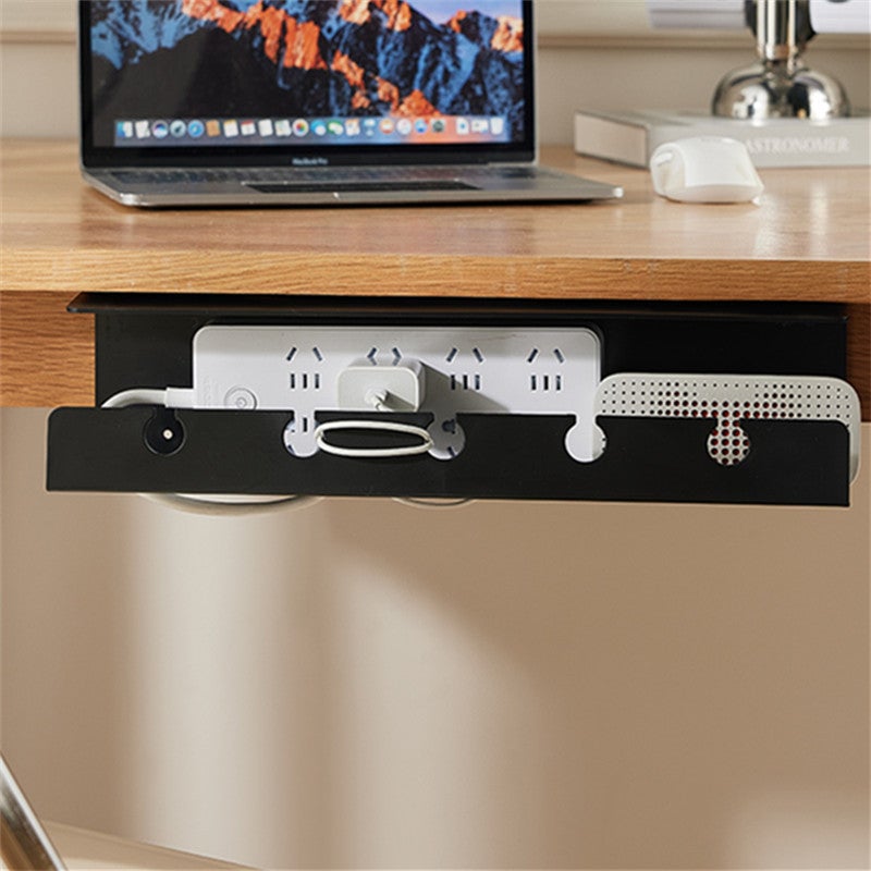 Under-table cable rack socket organizing rack wire fixed storage slot computer desk socket fixed punch-free storage rack(Black) - Image 2