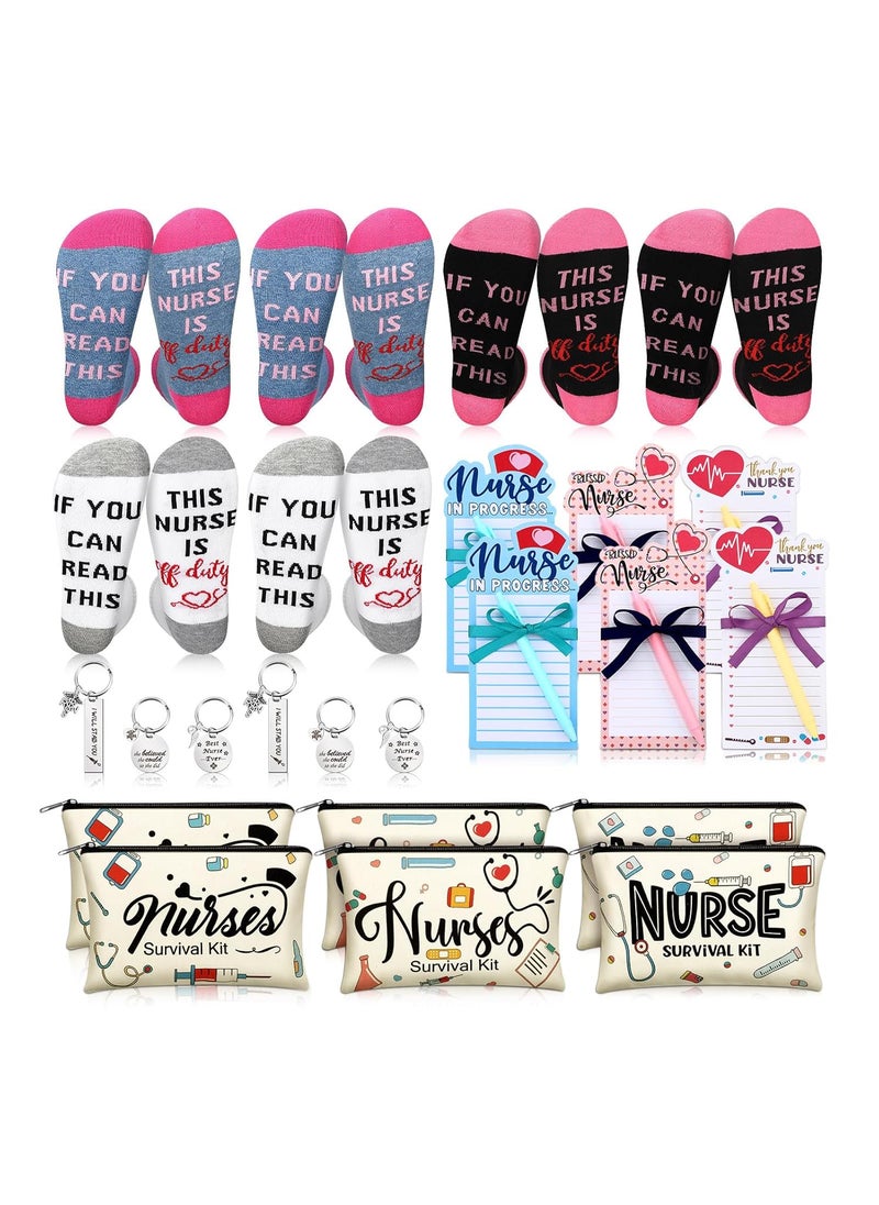 Jiuguva Jiuguva 36 Pcs Nurse Week Appreciation Gifts in Bulk 2025 Nurse Gifts Survival Kit Include Socks Makeup Cosmetic Bags Keychains Notepad for Thank You Medical Doctor Assistants Graduation Coworker 