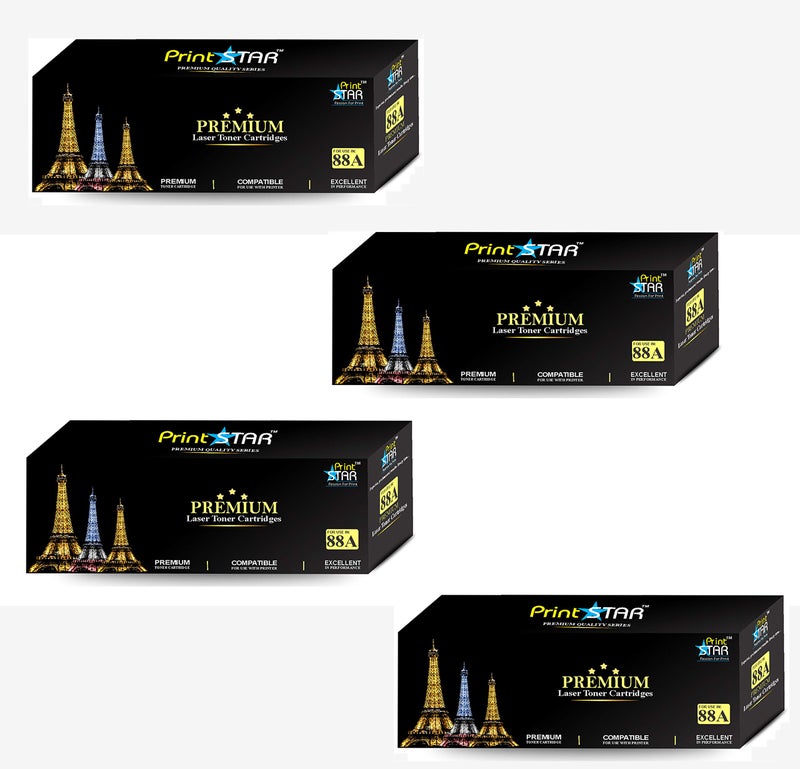 Print Star 88A Single Colour Black Laser Toner Cartridge Replacement of HP CC388A Compatible with HP LaserJet P1106, P1108, 1136, 1213, 1216, 9107, 1008 (Pack of 4) - Image 1