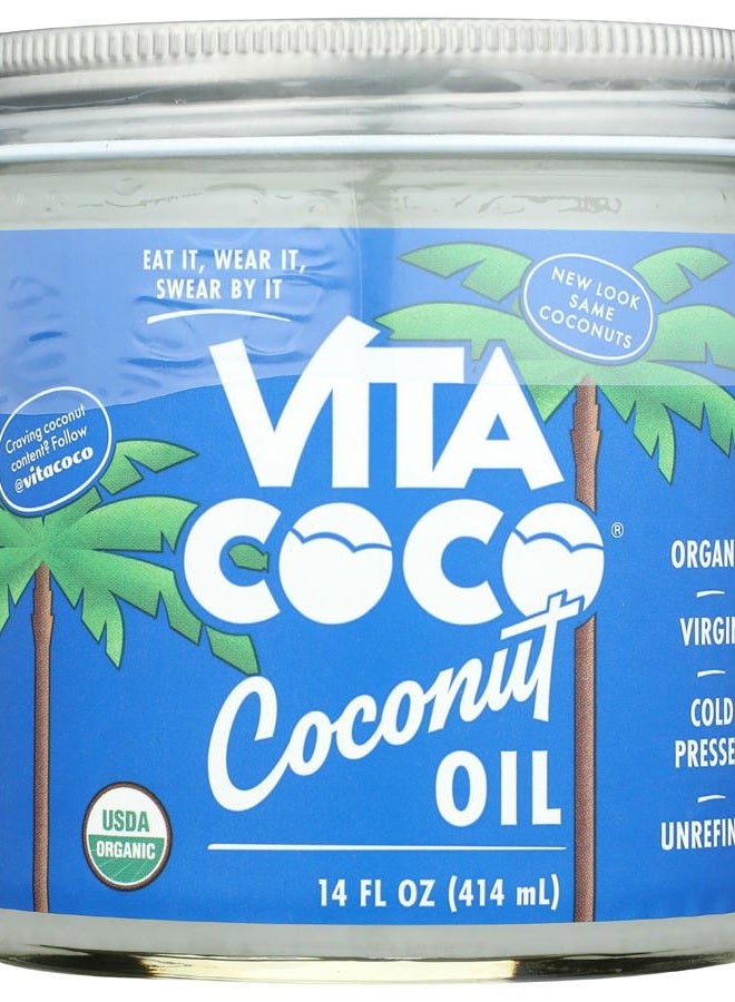 Vita Coco Organic Virgin Coconut Oil - Non GMO Cold Pressed Gluten Free Unrefined Oil - Used For Cooking Oil - Great for Skin Moisturizer or Hair Shampoo - 14 Oz Glass Jar - Image 1