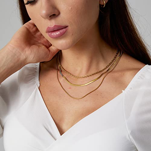 Tasiso Gold Necklaces for Women 18K Gold Plated Layering Snake Chain Necklace Layered Twisted Rope Chain Necklace Set Minimalist Everyday Waterproof Jewelry Gifts - Image 4